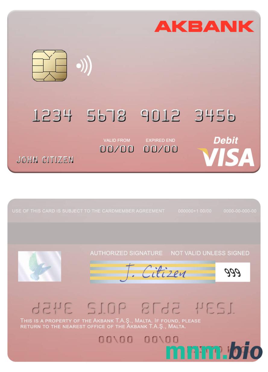 Malta Akbank T.A.Ş. visa debet karta przykład w formacie PSD